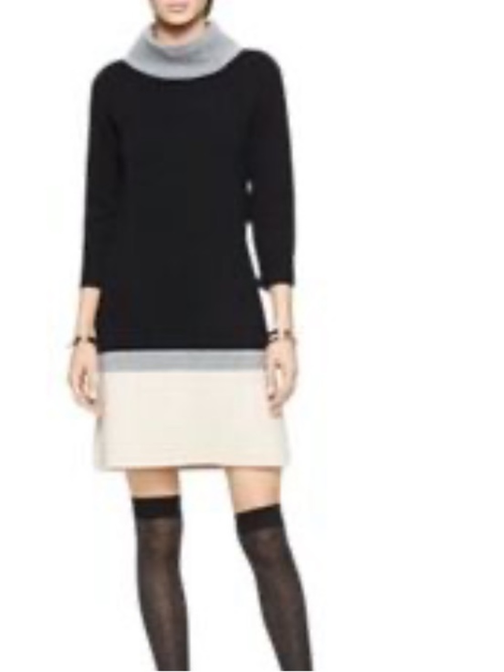 Kate Spade Color Block Sweater Dress Long Sleeve Wool Cashmere Black Gray Size M